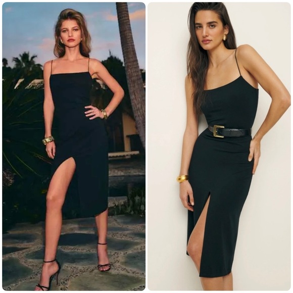 New! Reformation Pavia Knit Black Dress with Front Slit 🖤 XS - Picture 1 of 11